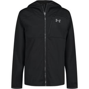imageUnder Armour Boys Sim Softshell Jacket Hooded with Zipper Closure WaterResistant ampamp LightweightCarbon Black