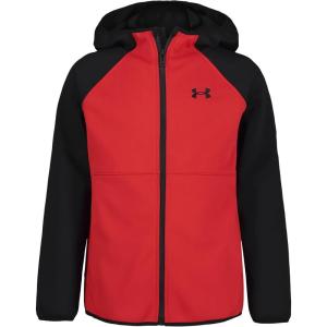 imageUnder Armour Boys Sim Softshell Jacket Hooded with Zipper Closure WaterResistant ampamp LightweightRed Raglan