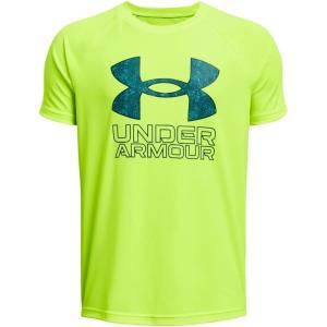 imageUnder Armour Boys Tech Hybrid Printed Fill ShortSleeve TShirt733 Highvis Yellow   Hydro Teal