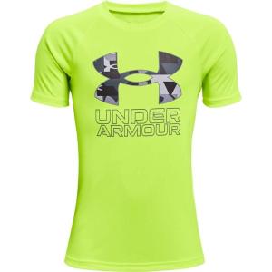imageUnder Armour Boys Tech Hybrid Printed Fill ShortSleeve TShirtHighvis Yellow 731Pitch Gray