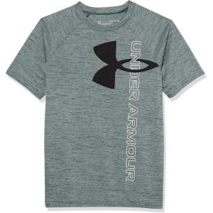 imageUnder Armour Boys Tech Split Logo Hybrid ShortSleeve TShirt323 Greenwood Light Heather   Black
