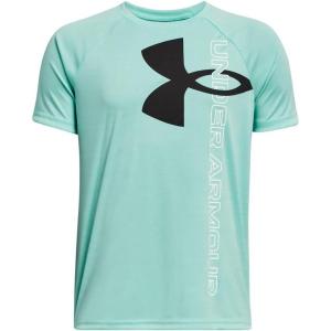 imageUnder Armour Boys Tech Split Logo Hybrid ShortSleeve TShirt362 Neo Turquoise Light Heather   Black
