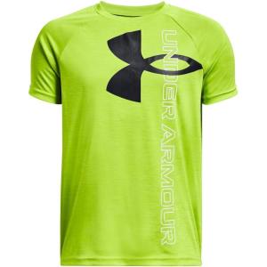 imageUnder Armour Boys Tech Split Logo Hybrid ShortSleeve TShirt372 Lime Surge   Black