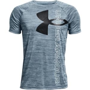 imageUnder Armour Boys Tech Split Logo Hybrid ShortSleeve TShirt437 Petrol Blue   Black