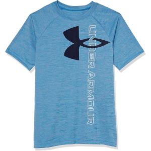 imageUnder Armour Boys Tech Split Logo Hybrid ShortSleeve TShirt467 Cosmic Blue   Midnight Navy
