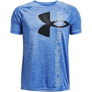 imageUnder Armour Boys Tech Split Logo Hybrid ShortSleeve TShirt486 Versa Blue   Black