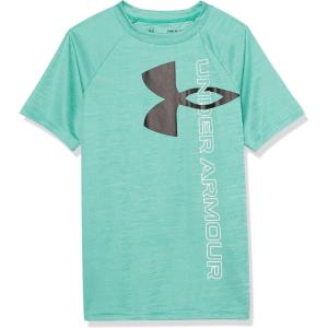 imageUnder Armour Boys Tech Split Logo Hybrid ShortSleeve TShirt508 Birdie Green   Black