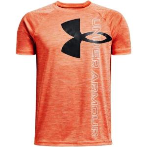 imageUnder Armour Boys Tech Split Logo Hybrid ShortSleeve TShirt829 Papaya   Black