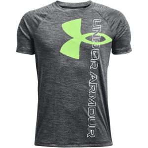 imageUnder Armour Boys Tech Split Logo Hybrid ShortSleeve TShirtBlack 003Hendrix