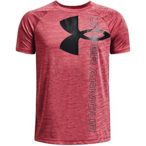 imageUnder Armour Boys Tech Split Logo Hybrid ShortSleeve TShirtBlack Rose 664Quirky Lime