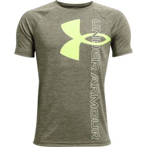 imageUnder Armour Boys Tech Split Logo Hybrid ShortSleeve TShirtMarine Od Green 390Pale Moonlight