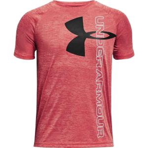 imageUnder Armour Boys Tech Split Logo Hybrid ShortSleeve TShirtRed 600Black