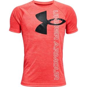 imageUnder Armour Boys Tech Split Logo Hybrid ShortSleeve TShirtVenom Red 690Black