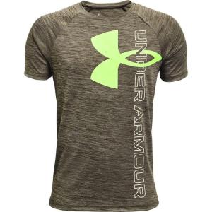 imageUnder Armour Boys Tech Split Logo Hybrid ShortSleeve TShirtVictory Green 369Summer Lime