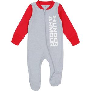 imageUnder Armour Baby Boys Coverall Footie Zipup Closure Logo ampamp Printed DesignsMod GrayRed Wordmark