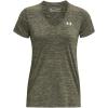 imageUnder Armour Womens Tech VNeck Twist ShortSleeve TShirt390 Marine Od Green  White  Metallic Silver
