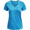 imageUnder Armour Womens Tech VNeck Twist ShortSleeve TShirt422 Capri  Fuse Teal  Metallic Silver