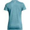 imageUnder Armour Womens Tech VNeck Twist ShortSleeve TShirt433 Glacier Blue  White  Metallic Silver