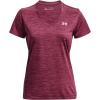 imageUnder Armour Womens Tech VNeck Twist ShortSleeve TShirt635 Charged Cherry  Rebel Pink  Metallic Silver