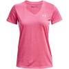 imageUnder Armour Womens Tech VNeck Twist ShortSleeve TShirt643 Pink Punk  White  Metallic Silver