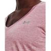 imageUnder Armour Womens Tech VNeck Twist ShortSleeve TShirt700 Pink Elixir  White  Metallic Silver