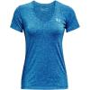 imageUnder Armour Womens Tech VNeck Twist ShortSleeve TShirtCruise Blue 900Metallic Silver
