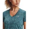 imageUnder Armour Womens Tech VNeck Twist ShortSleeve TShirtDark Cyan 463Metallic Silver