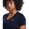 imageUnder Armour Womens Tech VNeck Twist ShortSleeve TShirtMidnight Navy 600Metallic Silver