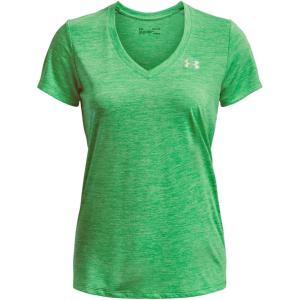 imageUnder Armour Womens Tech VNeck Twist ShortSleeve TShirt328 Extreme Green  Phosphor Green  Metallic Silver