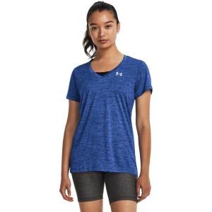 imageUnder Armour Womens Tech VNeck Twist ShortSleeve TShirt401 Team Royal  Water  Metallic Silver