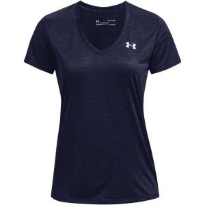 imageUnder Armour Womens Tech VNeck Twist ShortSleeve TShirt411 Midnight Navy  Cadet  Metallic Silver