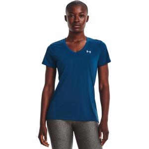imageUnder Armour Womens Tech VNeck Twist ShortSleeve TShirt426 Varsity Blue   Metallic Silver