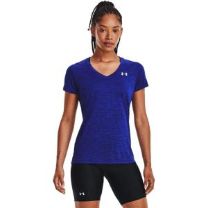imageUnder Armour Womens Tech VNeck Twist ShortSleeve TShirt456 Bauhaus Blue  Versa Blue  Metallic Silver