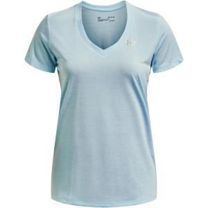 imageUnder Armour Womens Tech VNeck Twist ShortSleeve TShirt469 Fuse Teal  White  Metallic Silver