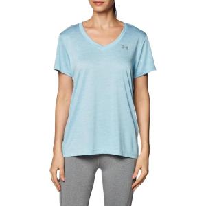 imageUnder Armour Womens Tech VNeck Twist ShortSleeve TShirt490 Blizzard  White  Metallic Silver