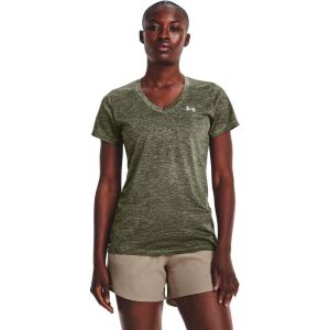 imageUnder Armour Womens Tech VNeck Twist ShortSleeve TShirt504 Grove Green  Marine Od Green  Metallic Silver