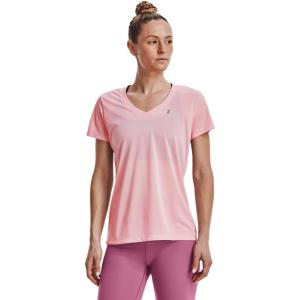 imageUnder Armour Womens Tech VNeck Twist ShortSleeve TShirt647 Prime Pink   Metallic Silver