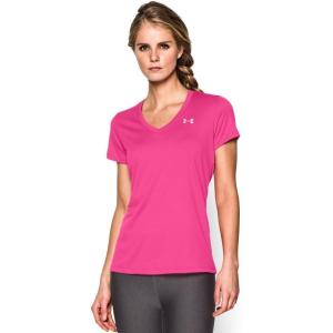imageUnder Armour Womens Tech VNeck Twist ShortSleeve TShirt652 Rebel Pink   Metallic Silver