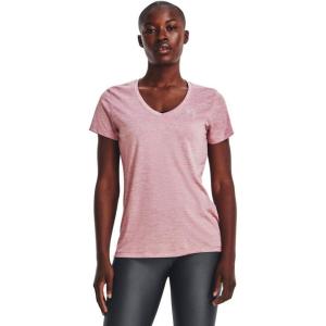 imageUnder Armour Womens Tech VNeck Twist ShortSleeve TShirt700 Pink Elixir  White  Metallic Silver