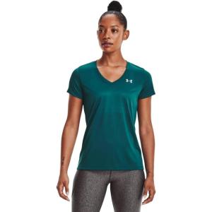 imageUnder Armour Womens Tech VNeck Twist ShortSleeve TShirt716 Tourmaline Teal   Metallic Silver