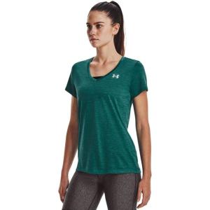 imageUnder Armour Womens Tech VNeck Twist ShortSleeve TShirt722 Coastal Teal  Birdie Green  Metallic Silver