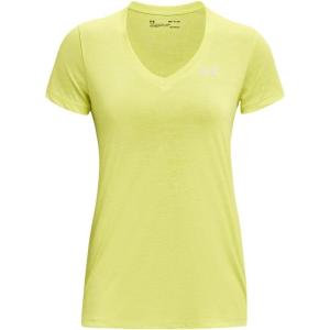 imageUnder Armour Womens Tech VNeck Twist ShortSleeve TShirt743 Lime Yellow  White  Metallic Silver