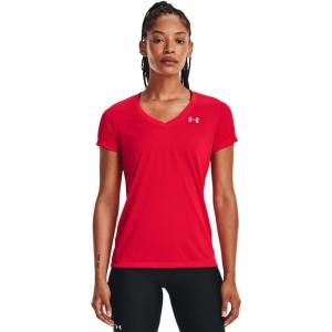 imageUnder Armour Womens Tech VNeck Twist ShortSleeve TShirt890 Radio Red   Metallic Silver