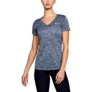imageUnder Armour Womens Tech VNeck Twist ShortSleeve TShirtAcademy Blue 408Metallic Silver