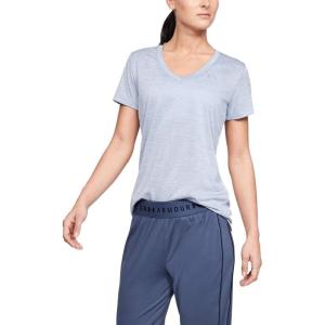 imageUnder Armour Womens Tech VNeck Twist ShortSleeve TShirtBlue Heights 448Metallic Silver