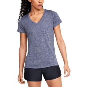 imageUnder Armour Womens Tech VNeck Twist ShortSleeve TShirtBlue Ink 497Metallic Silver