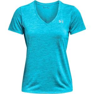 imageUnder Armour Womens Tech VNeck Twist ShortSleeve TShirtBlue Topaz 431Metallic Silver