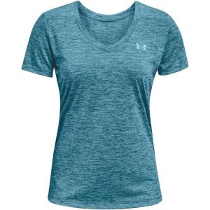 imageUnder Armour Womens Tech VNeck Twist ShortSleeve TShirtCrest Blue 446Metallic Silver