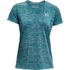 imageUnder Armour Womens Tech VNeck Twist ShortSleeve TShirtDark Cyan 463Metallic Silver
