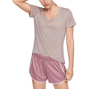 imageUnder Armour Womens Tech VNeck Twist ShortSleeve TShirtDash Pink 667Metallic Silver
